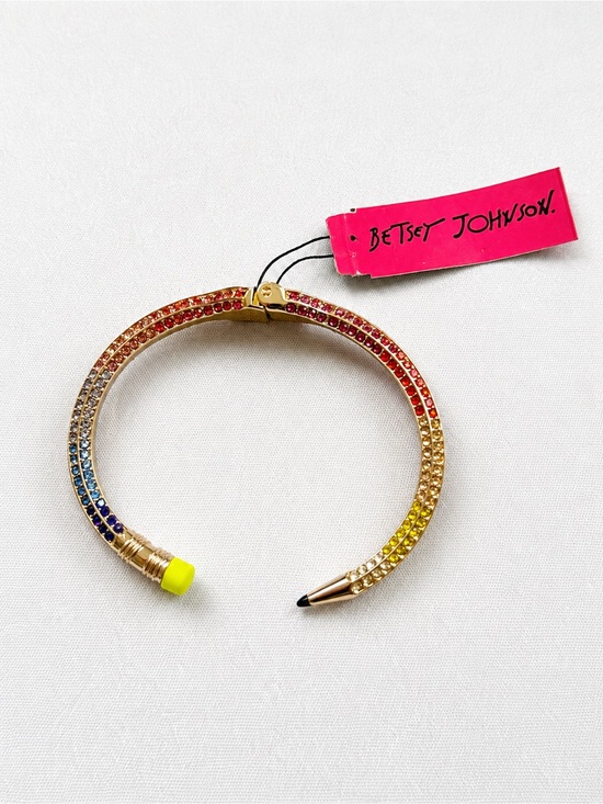 Betsey Johnson Jewelry - Betsey Johnson - Gold Rainbow Crystal Pencil Bracelet in Rare Neon Green Eraser